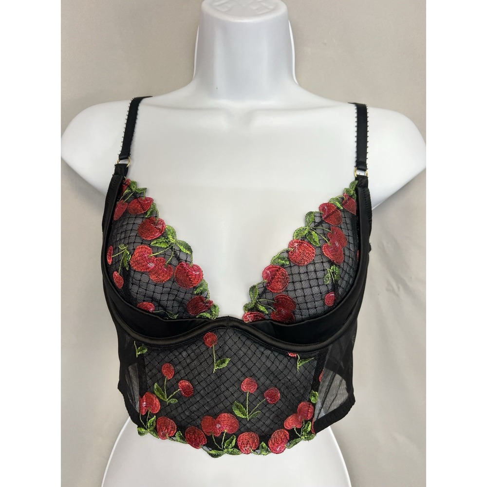 Victoria's Secret Very Sexy Cherry Embroidered Sheer Mesh Corset Bra 34D